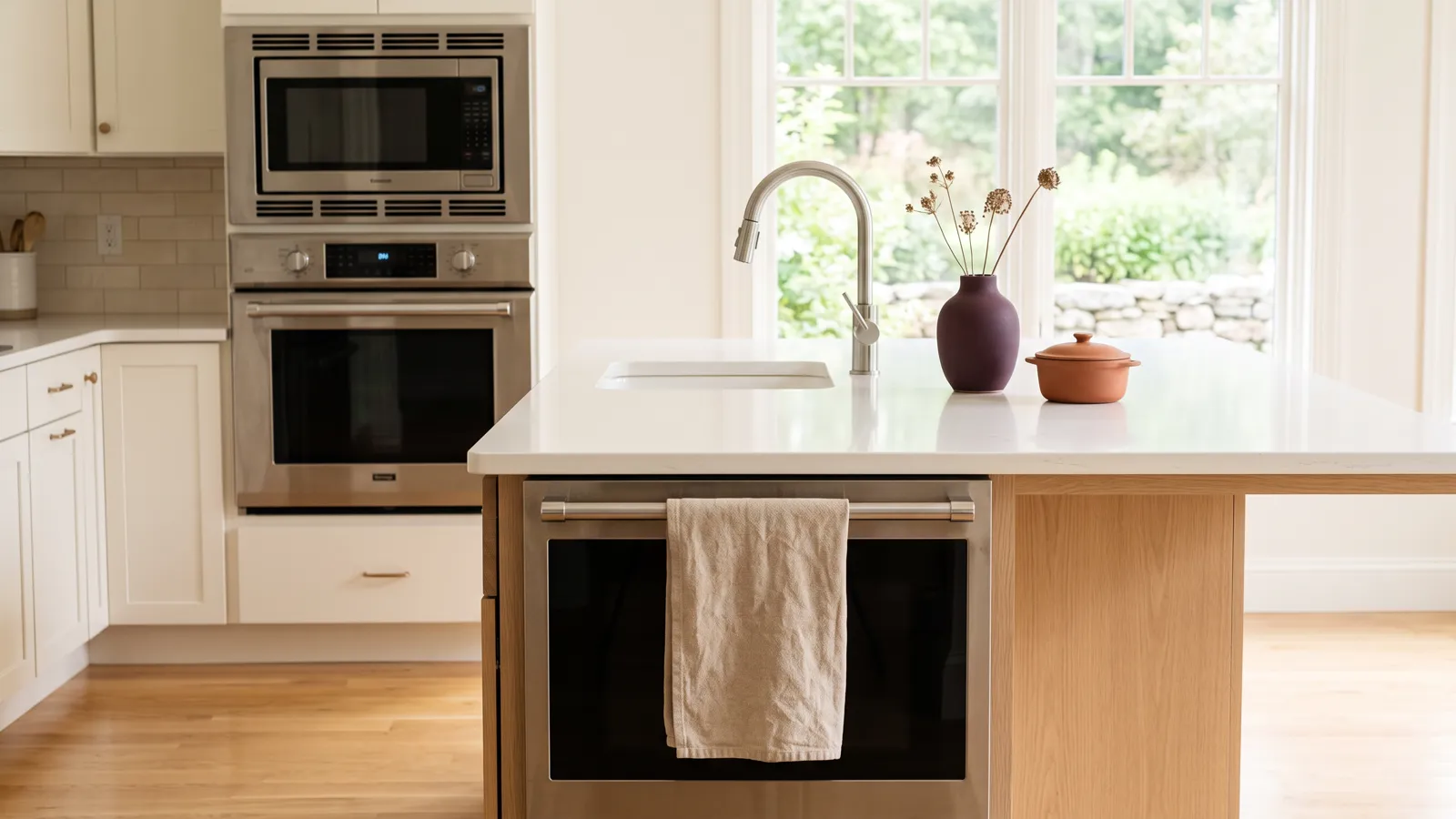 A bright, freshly deep-cleaned kitchen with spotless counters and polished fixtures.